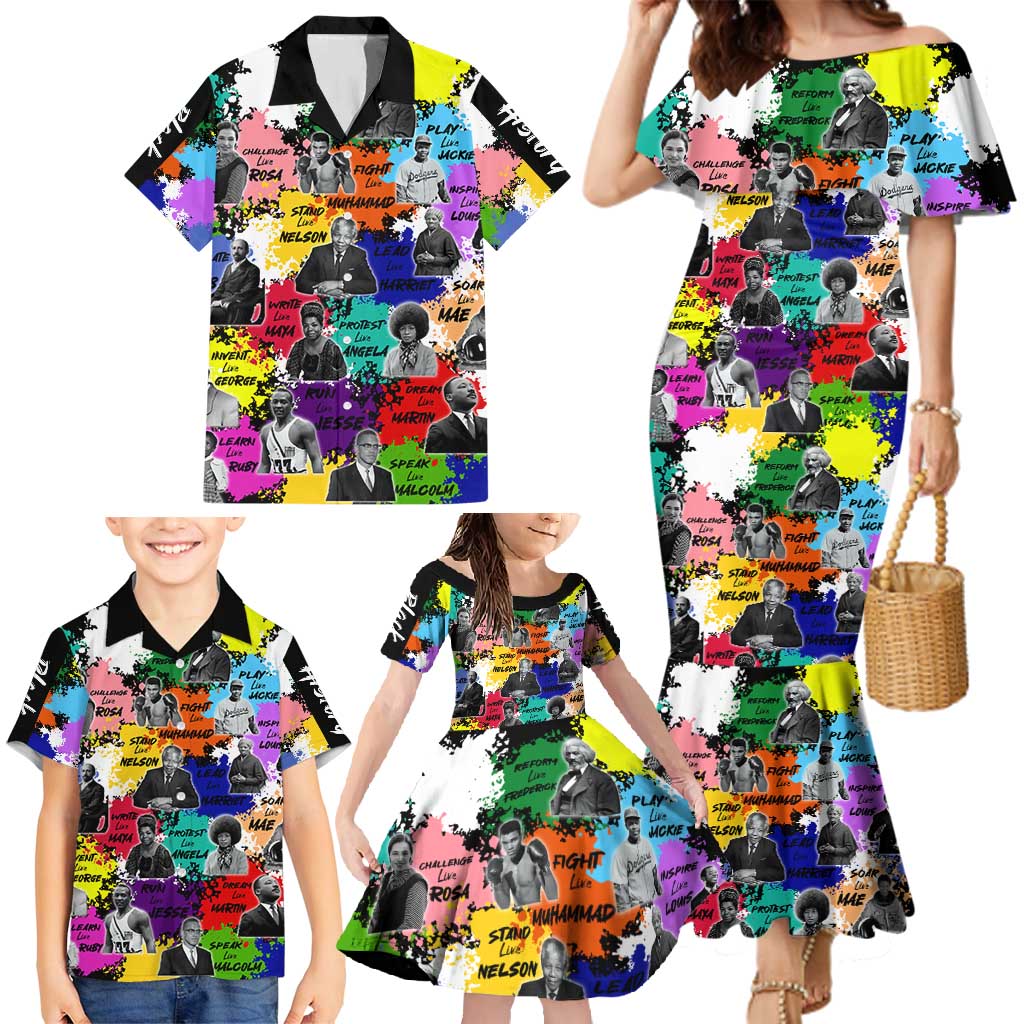 Black History Month Family Matching Mermaid Dress and Hawaiian Shirt African American Paint Splashes