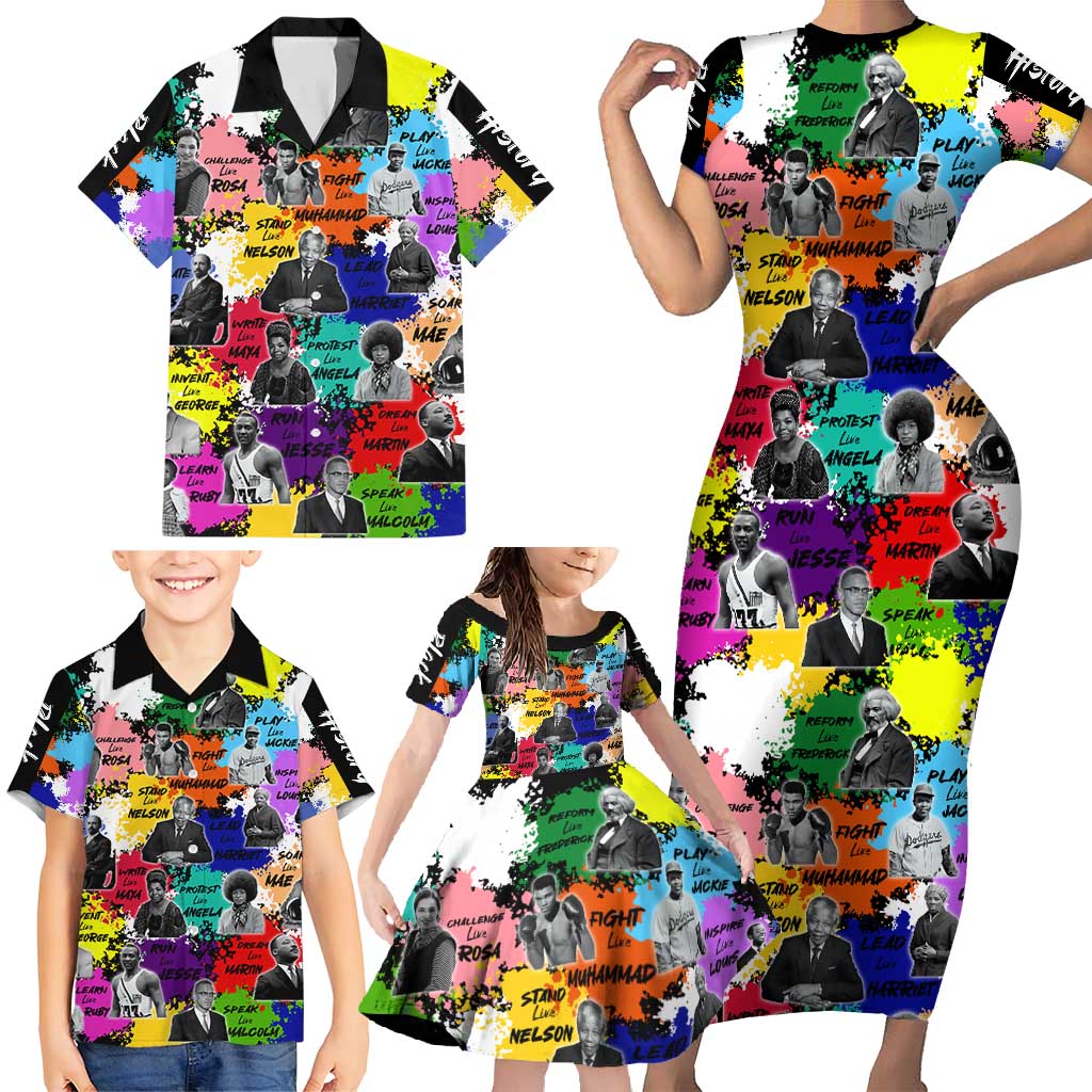 Black History Month Family Matching Short Sleeve Bodycon Dress and Hawaiian Shirt African American Paint Splashes