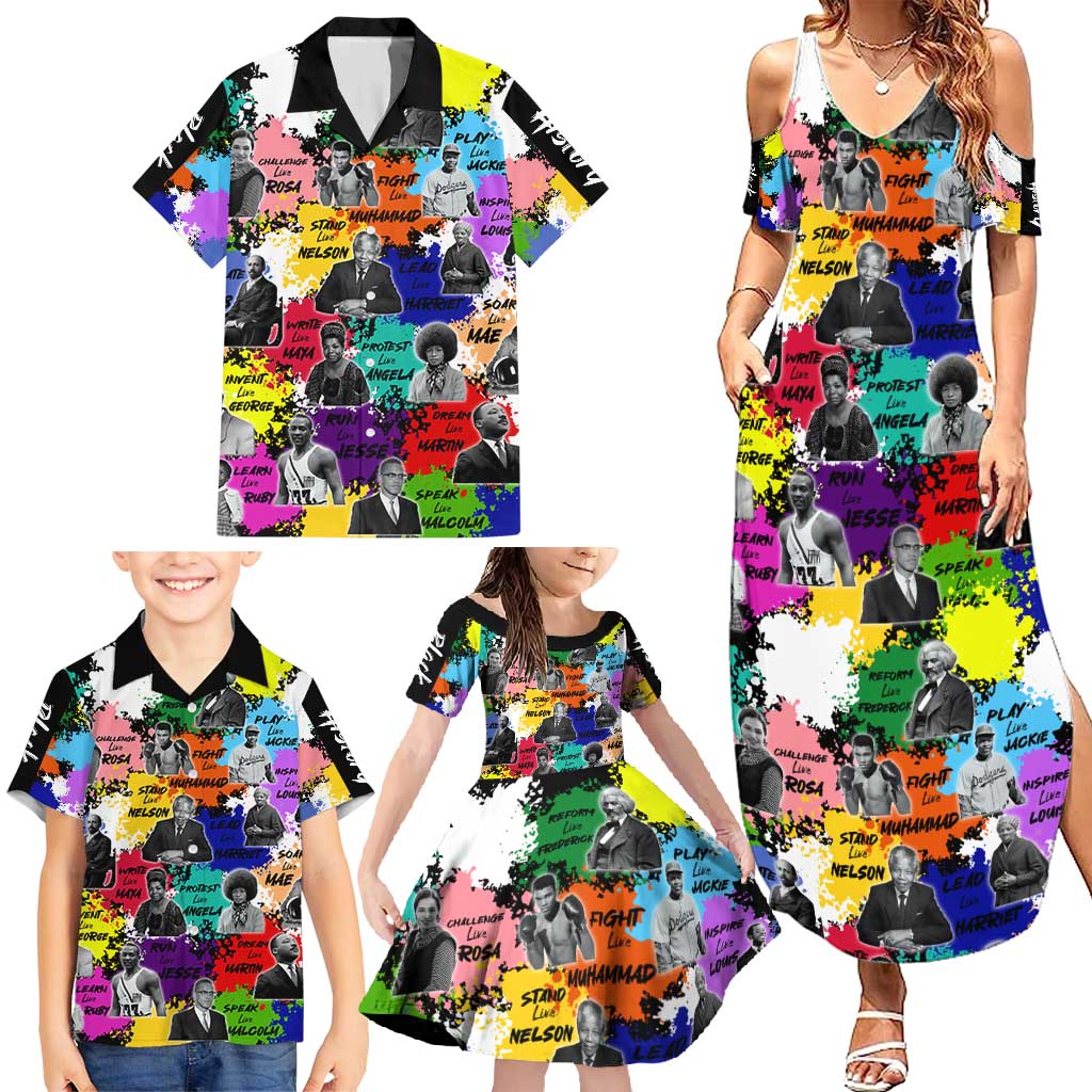 Black History Month Family Matching Summer Maxi Dress and Hawaiian Shirt African American Paint Splashes