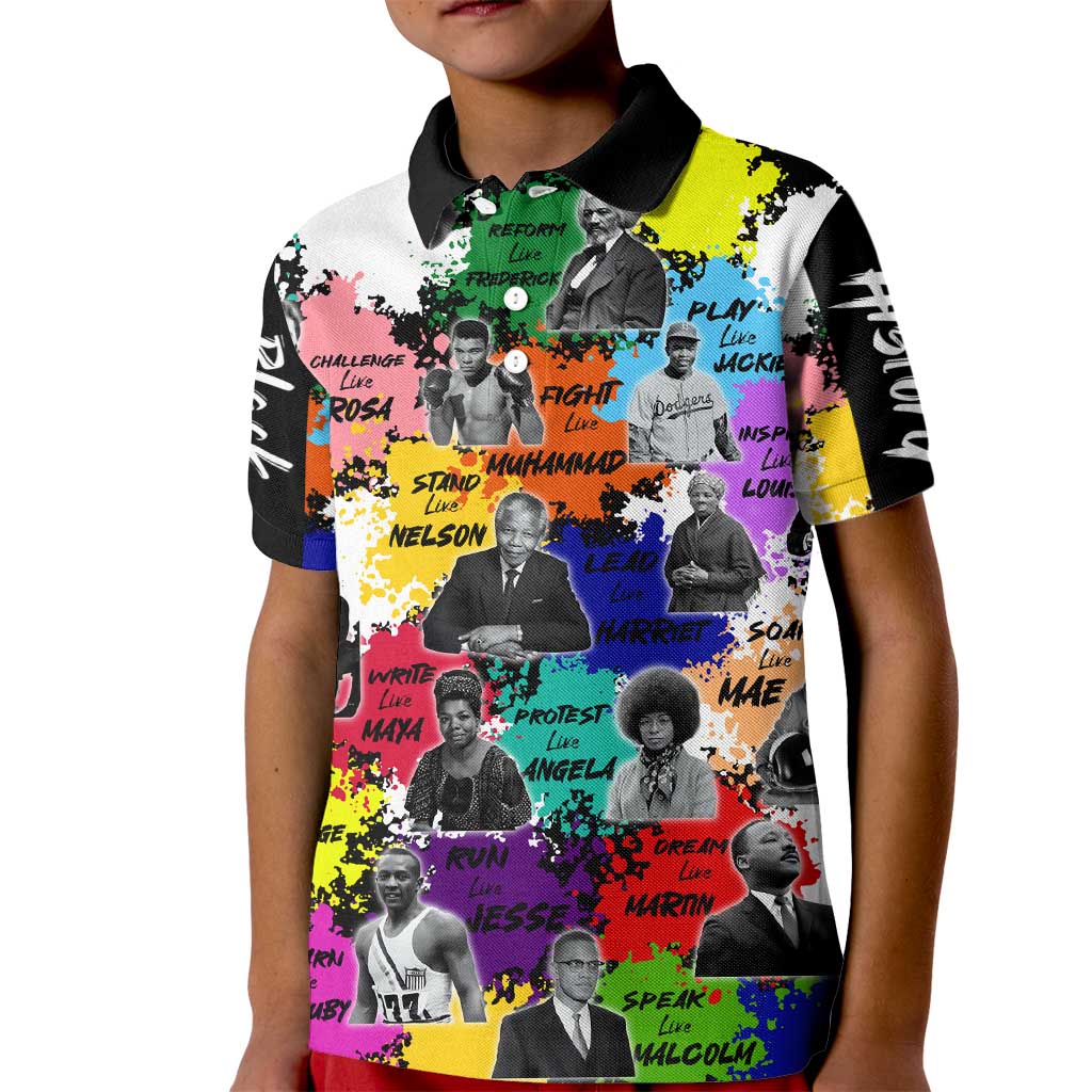 Black History Month Kid Polo Shirt African American Paint Splashes