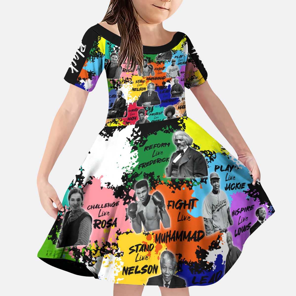 Black History Month Kid Short Sleeve Dress African American Paint Splashes