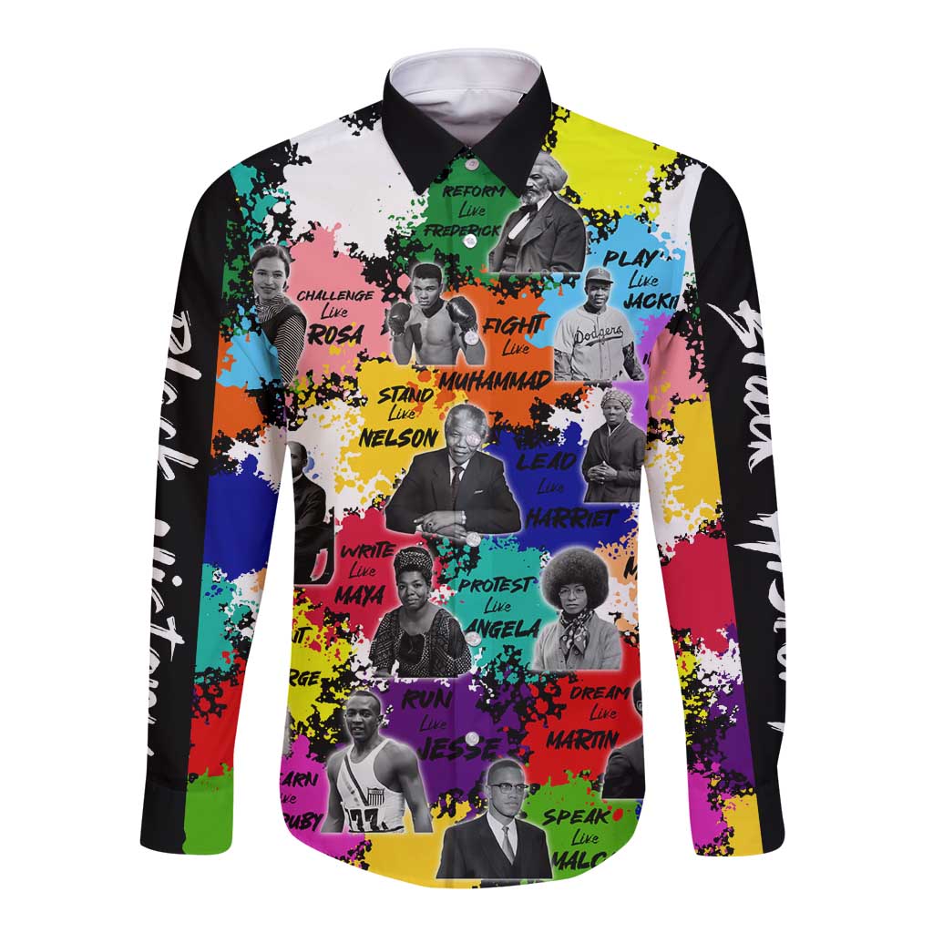 Black History Month Long Sleeve Button Shirt African American Paint Splashes