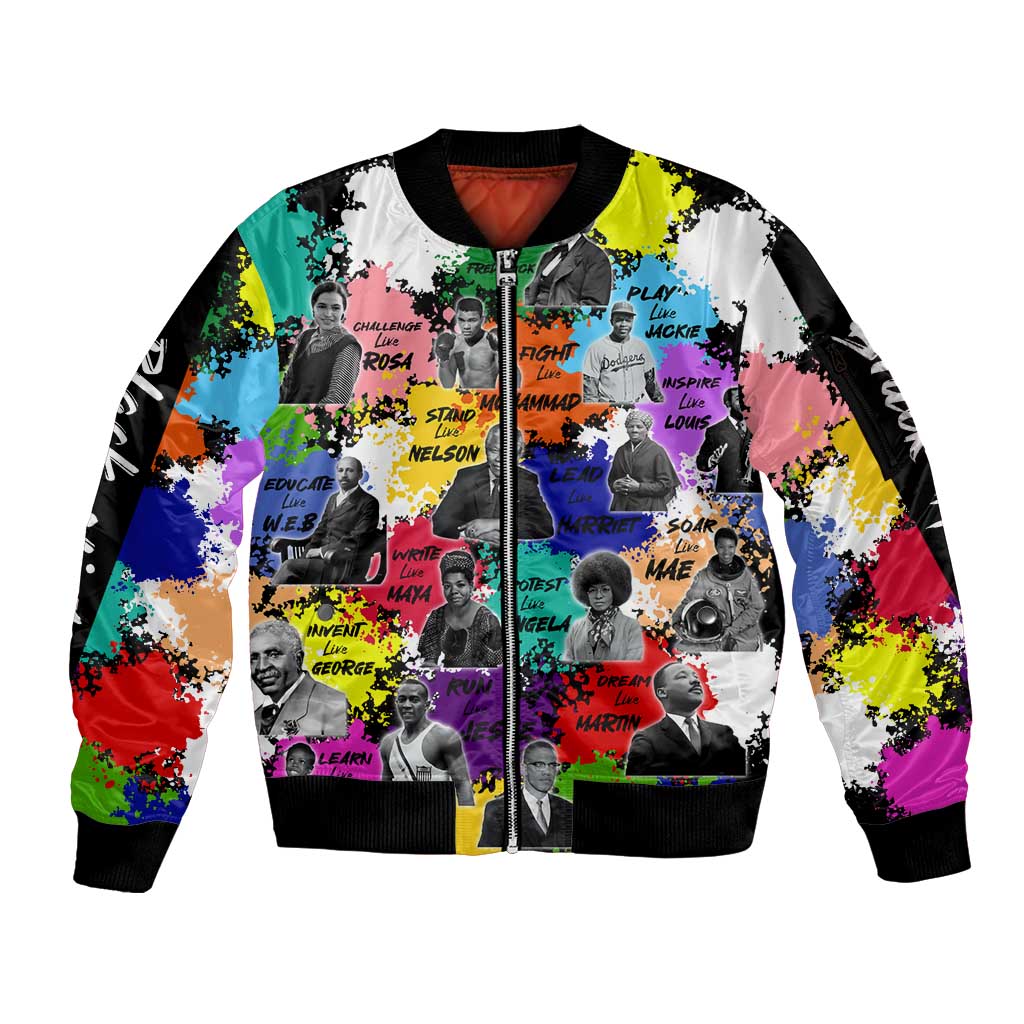 Black History Month Sleeve Zip Bomber Jacket African American Paint Splashes