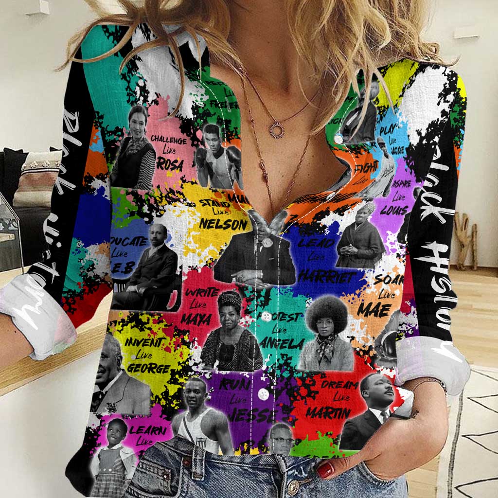 Black History Month Women Casual Shirt African American Paint Splashes