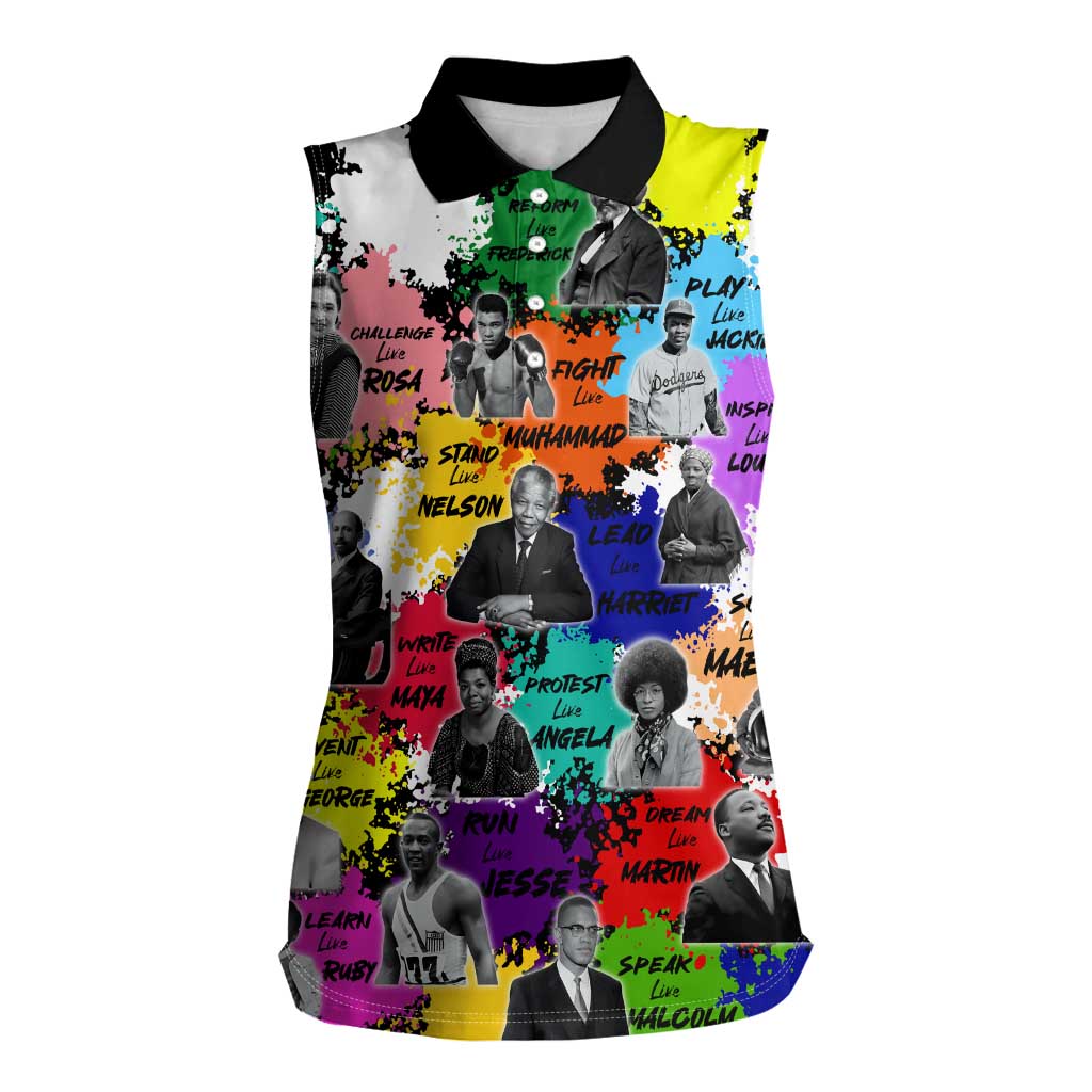 Black History Month Women Sleeveless Polo Shirt African American Paint Splashes