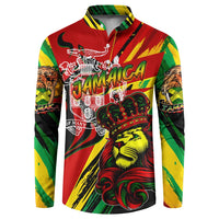 Jamaica graphic sweatshirt with lion and Jamaica crest, green-yellow-red long sleeves