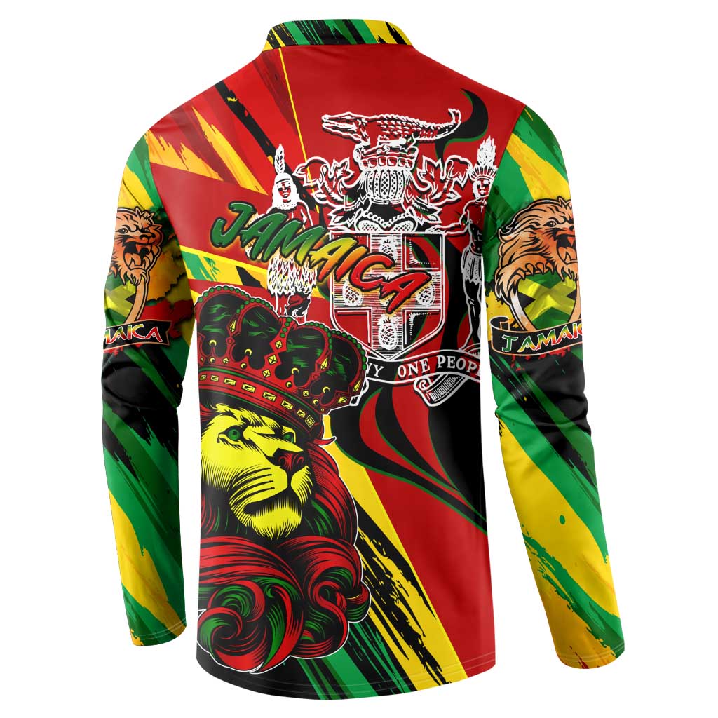 Jamaica graphic sweatshirt back panel with lion head and crest in green-yellow-red
