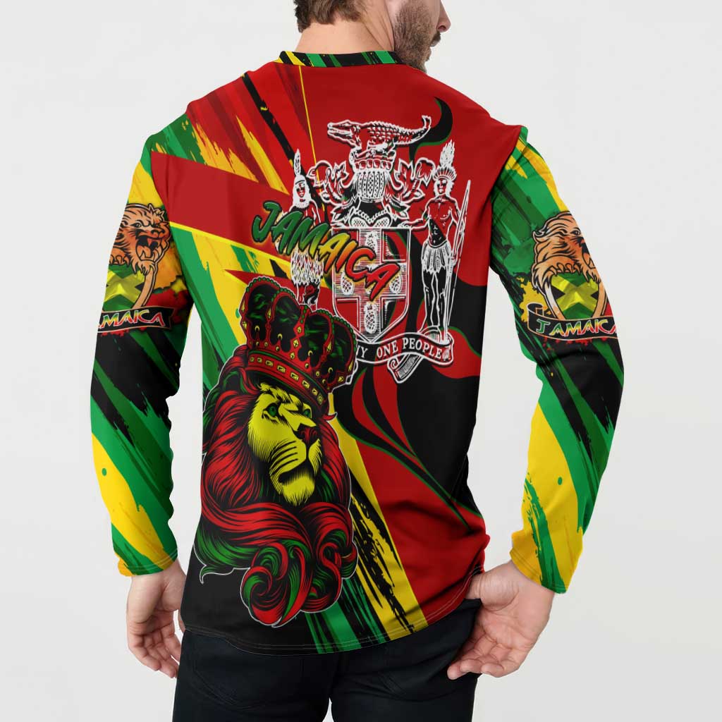 Jamaica graphic sweatshirt back view with lion mane and crest, green-yellow-red colors