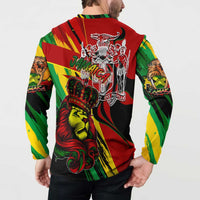Jamaica graphic sweatshirt back view with lion mane and crest, green-yellow-red colors