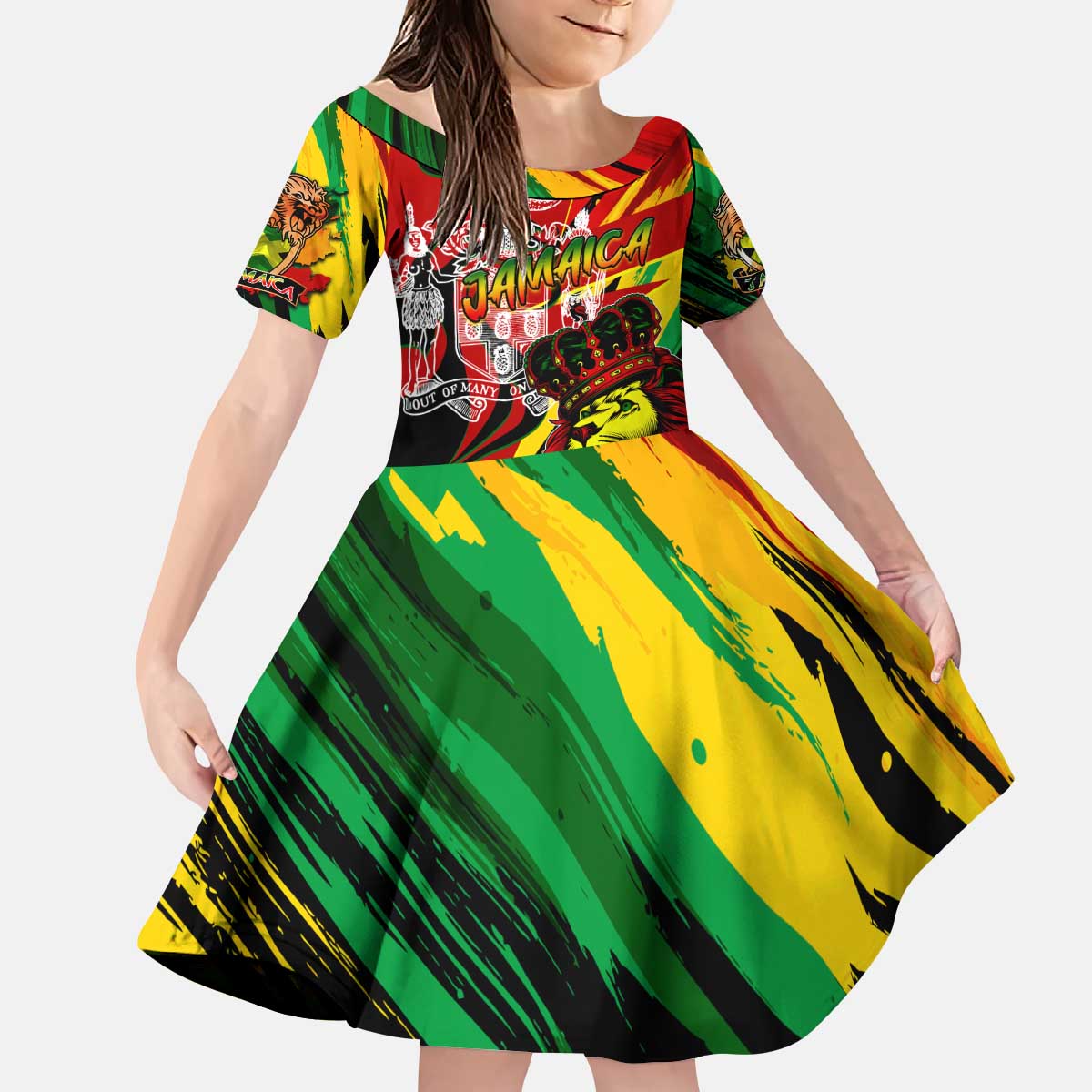 Jamaica Lion Kid Short Sleeve Dress Coat Of Arms Rastafarianism