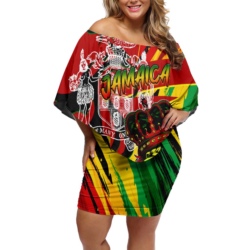 Jamaica Lion Off Shoulder Short Dress Coat Of Arms Rastafarianism