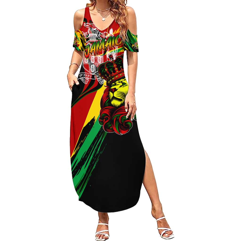 Jamaica Lion Summer Maxi Dress Coat Of Arms Rastafarianism