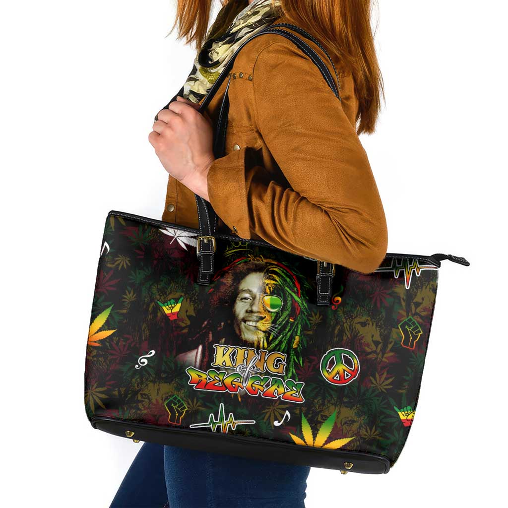 King Of Reggae Leather Tote Bag Legend Bob Peace and Love