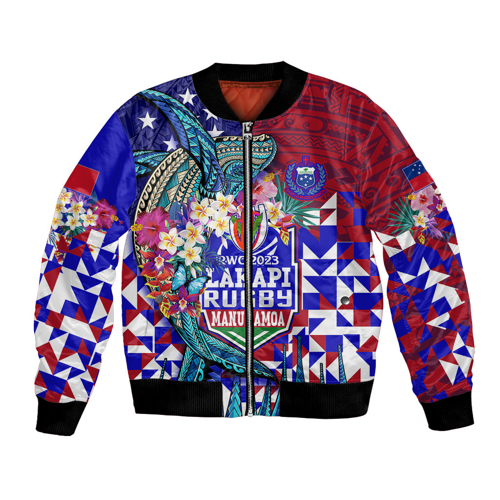 Manu Samoa Rugby 2023 Bomber Jacket Humpback Whale Hexagon Tribal Tropical Style - Wonder Print Shop