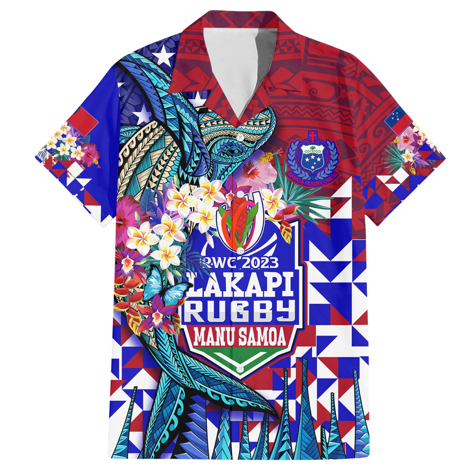 Manu Samoa Rugby 2023 Hawaiian Shirt Humpback Whale Hexagon Tribal Tropical Style - Wonder Print Shop