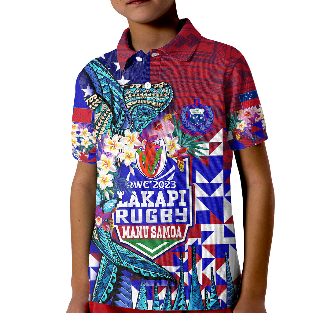 Manu Samoa Rugby 2023 Kid Polo Shirt Humpback Whale Hexagon Tribal Tropical Style - Wonder Print Shop