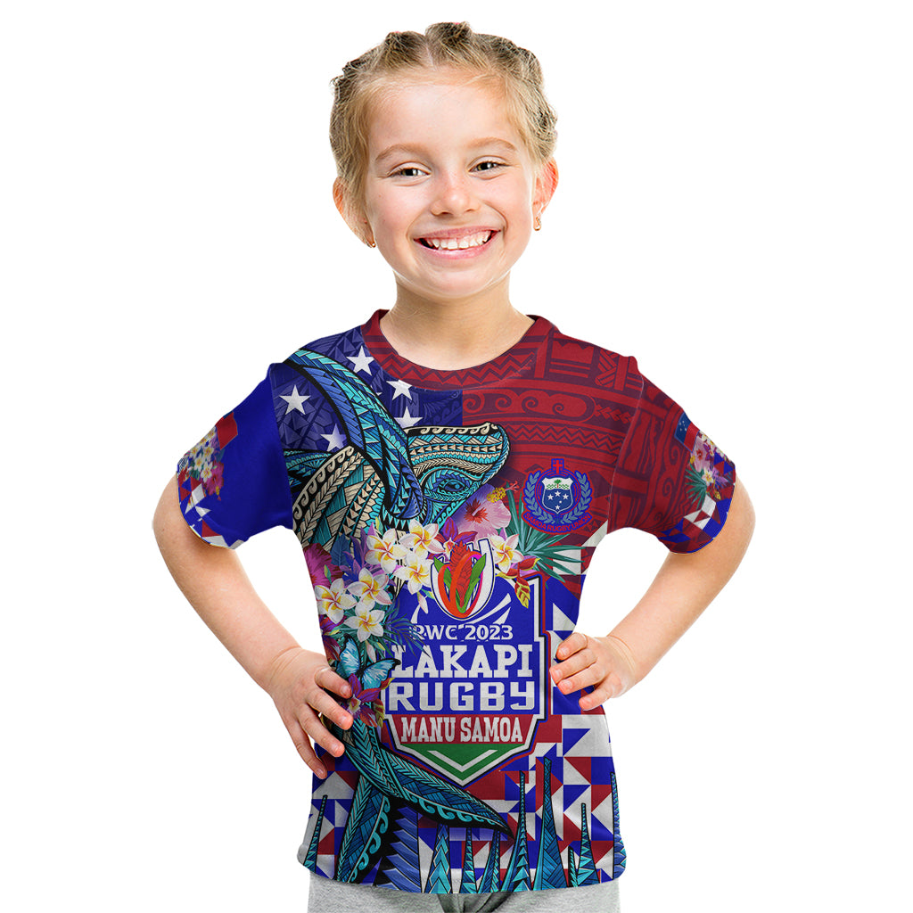 Manu Samoa Rugby 2023 Kid T Shirt Humpback Whale Hexagon Tribal Tropical Style - Wonder Print Shop