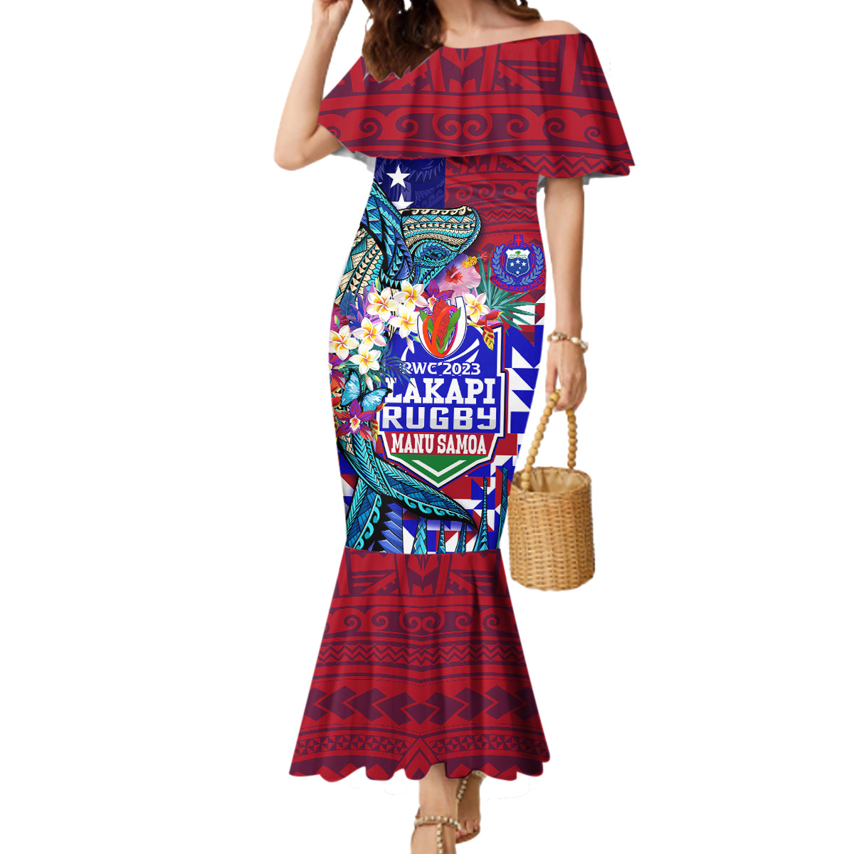 Manu Samoa Rugby 2023 Mermaid Dress Humpback Whale Hexagon Tribal Tropical Style - Wonder Print Shop