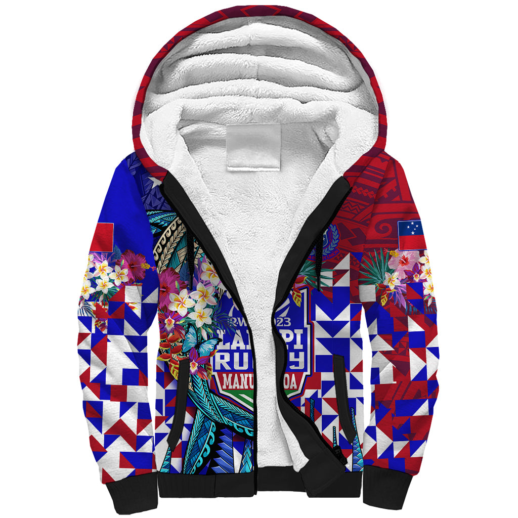 Manu Samoa Rugby 2023 Sherpa Hoodie Humpback Whale Hexagon Tribal Tropical Style - Wonder Print Shop