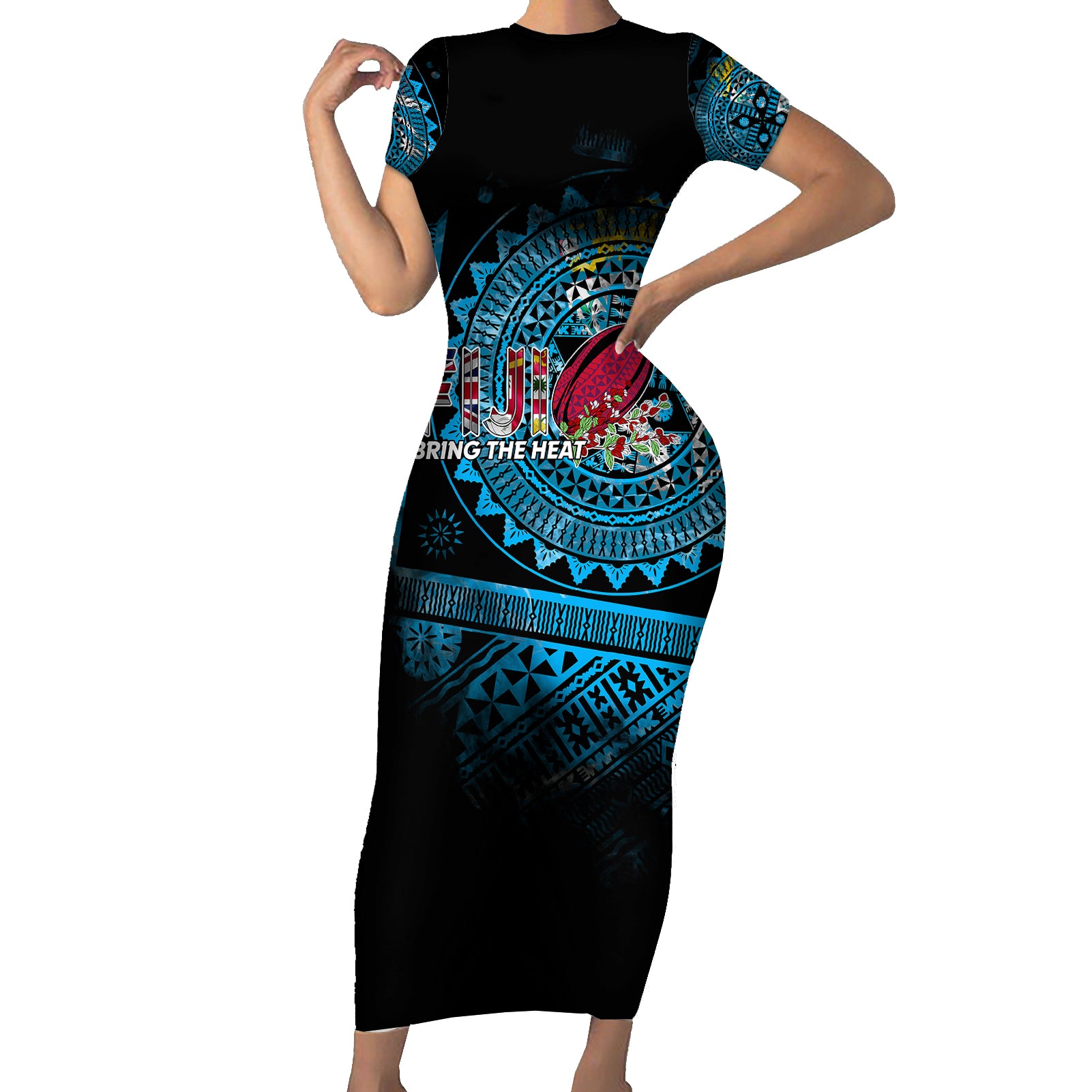 Fiji Rugby Short Sleeve Bodycon Dress Bring The Heat - Wonder Print Shop