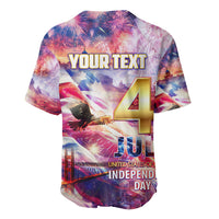 Men's patriotic baseball jersey with 'YOUR TEXT' on back, V-neck button front