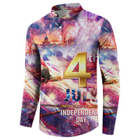 Men's button-front sweatshirt front graphic featuring large 4, JULY, and Independence Day