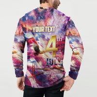 Men's button-front sweatshirt back with YOUR TEXT, big 4 and JULY plus Independence Day