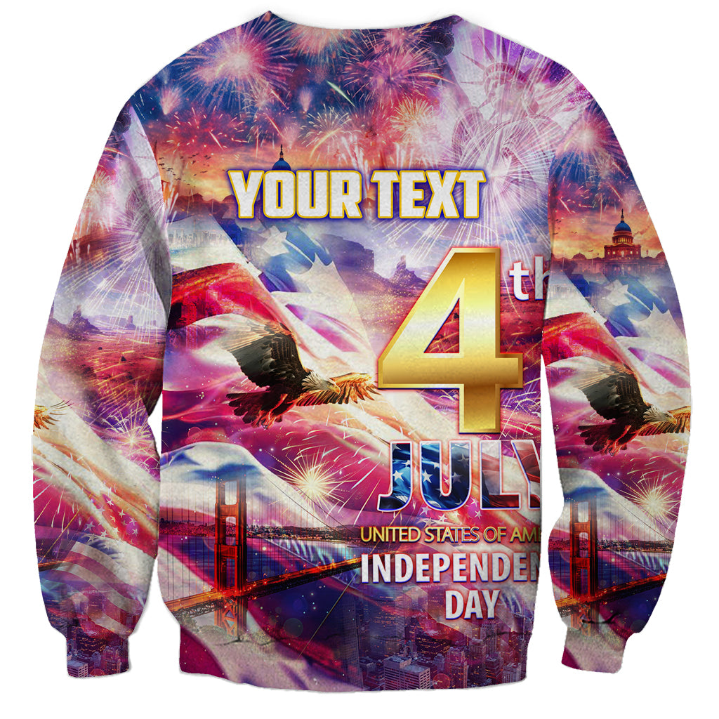 Unisex Independence Day sweatshirt with fireworks, flag graphic, and “YOUR TEXT”
