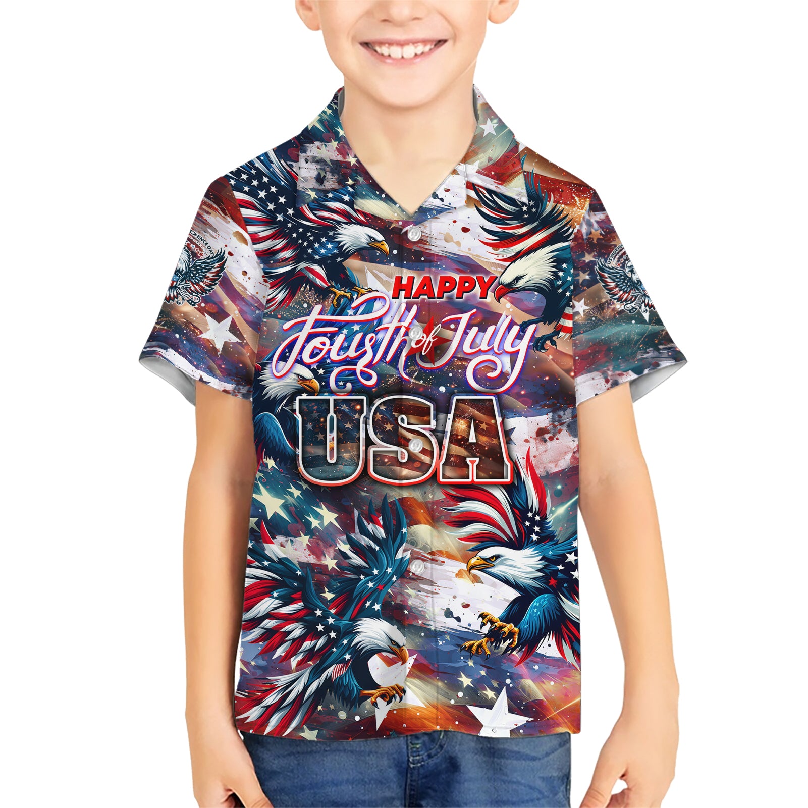 Happy Fourth of July Kid Hawaiian Shirt American Eagle Flag US Independence Day - Wonder Print Shop