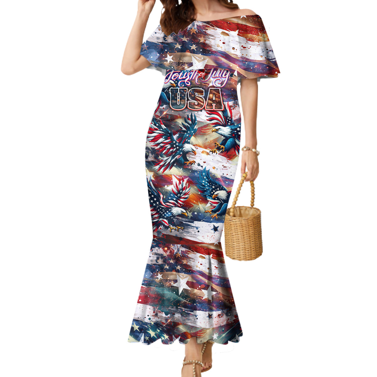 Happy Fourth of July Mermaid Dress American Eagle Flag US Independence Day - Wonder Print Shop