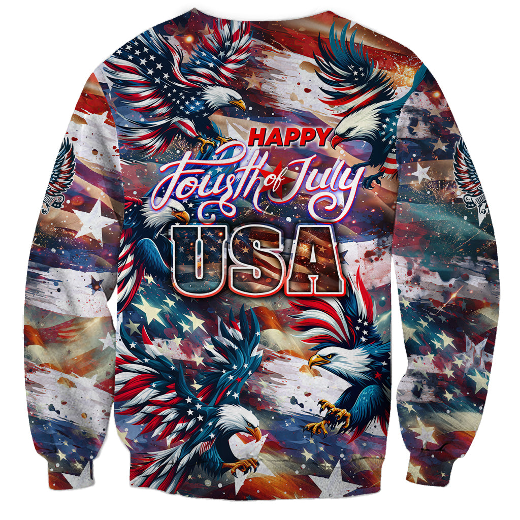 Crewneck sweatshirt, long sleeves, patriotic eagle and 'Happy Fourth of July' flag print