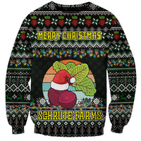 Unisex holiday sweatshirt, dark knit with Santa hat and greenery graphic plus Merry Christmas text