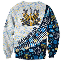 Unisex light sweatshirt with large central menorah and blue pattern, long sleeves