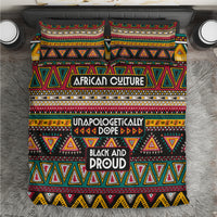 Colorful African pattern bedding set with bold triangles and centered text patches