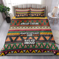Colorful African pattern bedding set featuring geometric triangles and “African Culture” panel