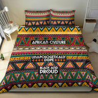 Colorful African pattern bedding set with layered stripes, triangles, and “African Culture” label