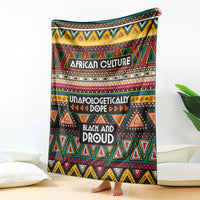 African culture slogan blanket with colorful geometric stripes and triangle motifs, standing display