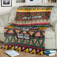 African pattern throw blanket with rainbow geometric border and bold “BLACK AND PROUD” label