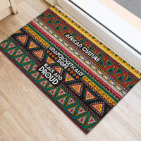 Geometric triangle rubber doormat with multicolor border and center typography
