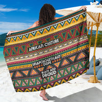Colorful African-pattern sarong, geometric print with 'African Culture' text