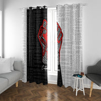 Black and white window curtain panel set with red justice fist graphic and text pattern