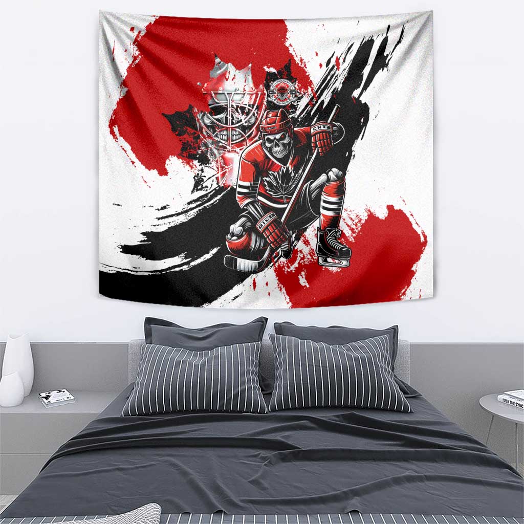 Canada Hockey Skull Life and Death Tapestry