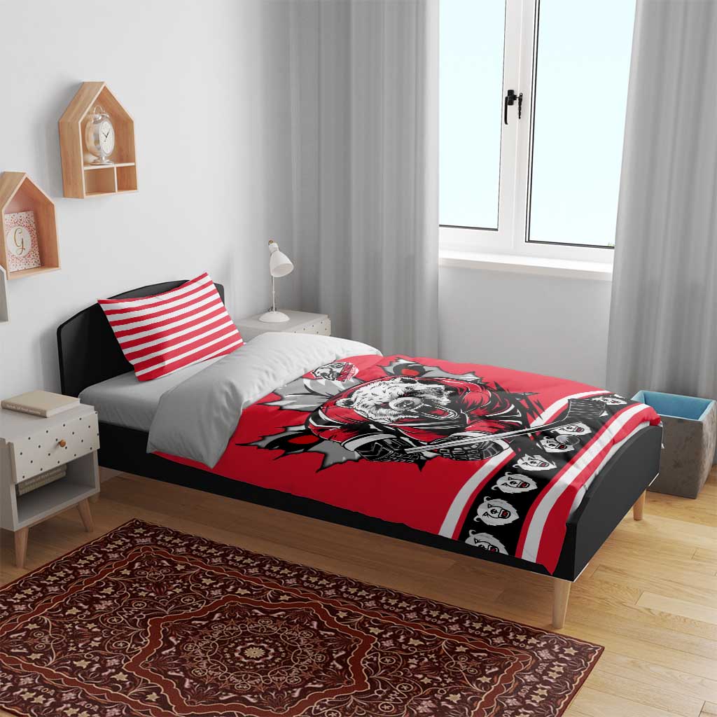 Polar Bear Hockey Canada Bedding Set Maple Leaf Ice Warrior