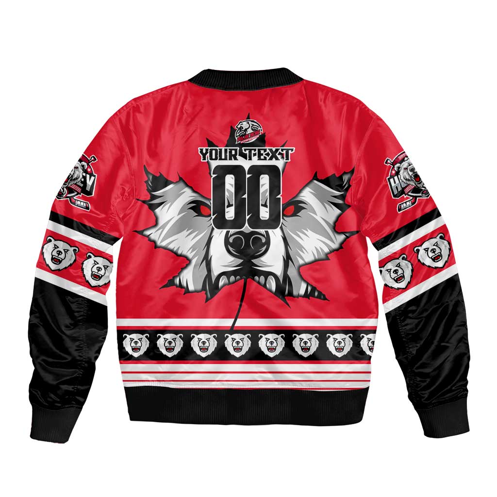 Personalized Polar Bear Hockey Canada Bomber Jacket Maple Leaf Ice Warrior