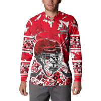 Personalized Canada Hockey Helmet Button Sweatshirt Maple Leaf Pattern