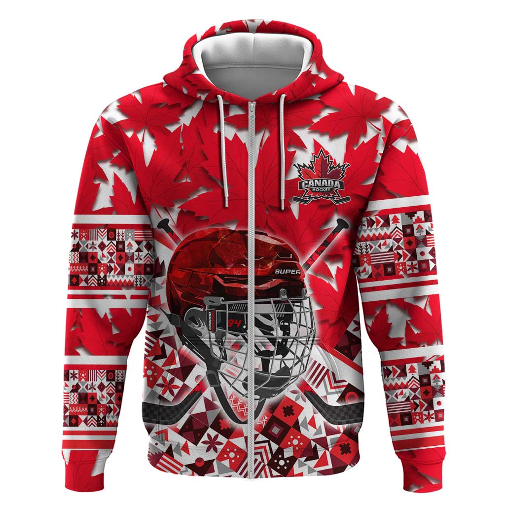 Personalized Canada Hockey Helmet Zip Hoodie Maple Leaf Pattern