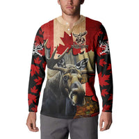 Personalized Canada Moose Button Sweatshirt Canadian Flag Maple Leaf Vintage