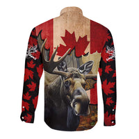 Personalized Canada Moose Long Sleeve Button Shirt Canadian Flag Maple Leaf Vintage