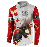 Moose Hunting Button Sweatshirt Canada Maple Leaf