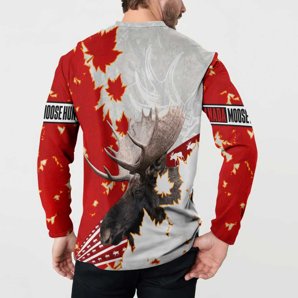 Moose Hunting Button Sweatshirt Canada Maple Leaf